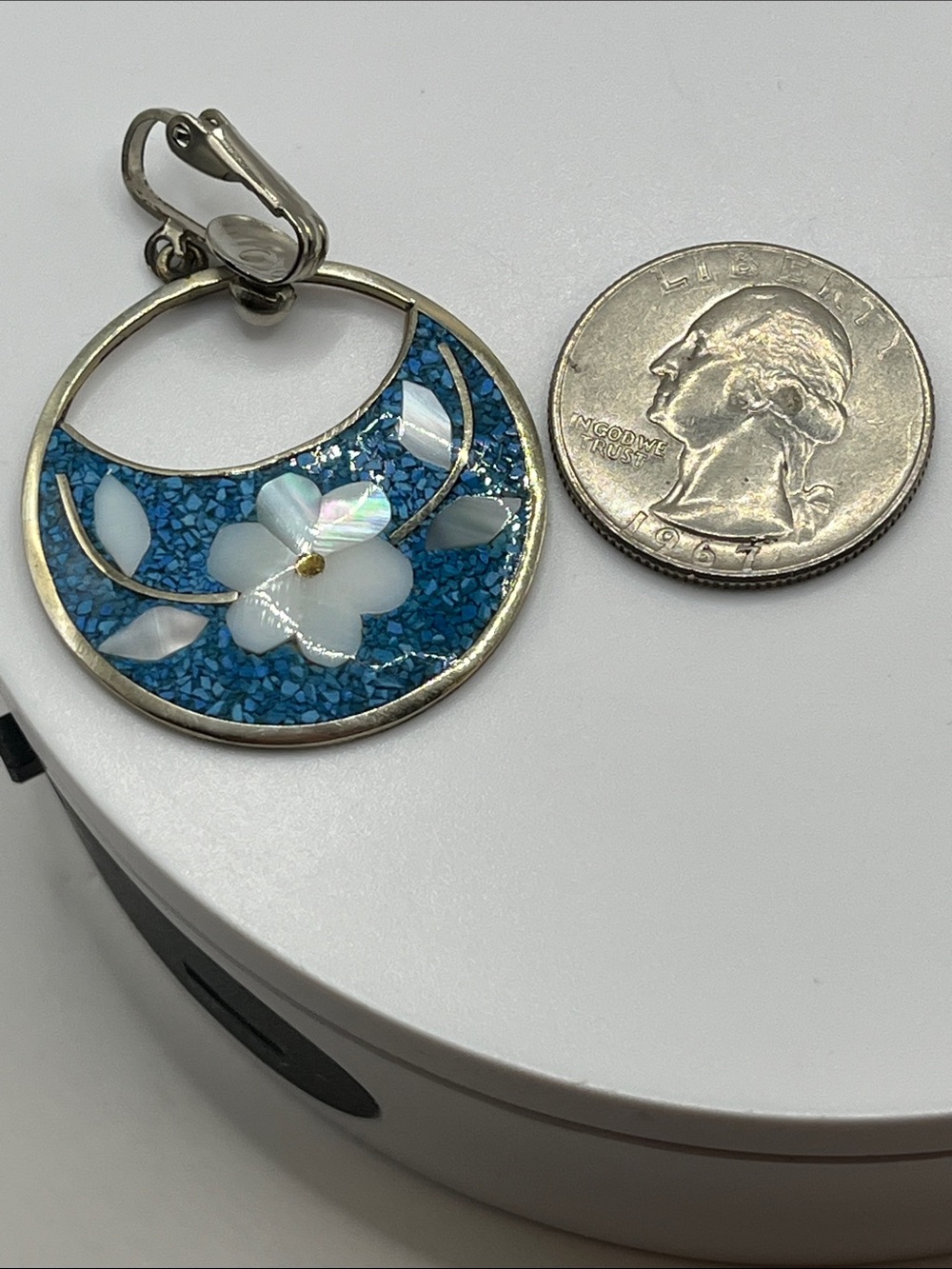Vintage Alpaca Mexico Silver Turquoise Floral Earrings Clip On's - Picture 7 of 7